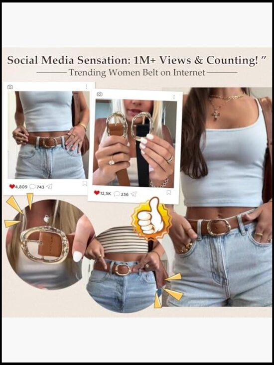 Faux Leather Fashion Belt with Gold Buckle for Jeans and Pants main image 4